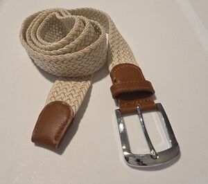 Men's Woven Cream Belt with Brown Trim